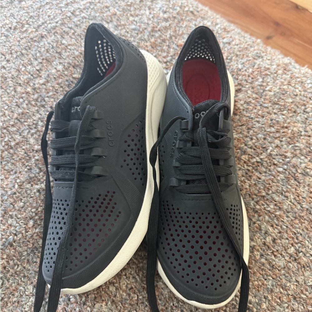 CROCS Men’s Black Lace-Up Perforated Sneakers with White Sole